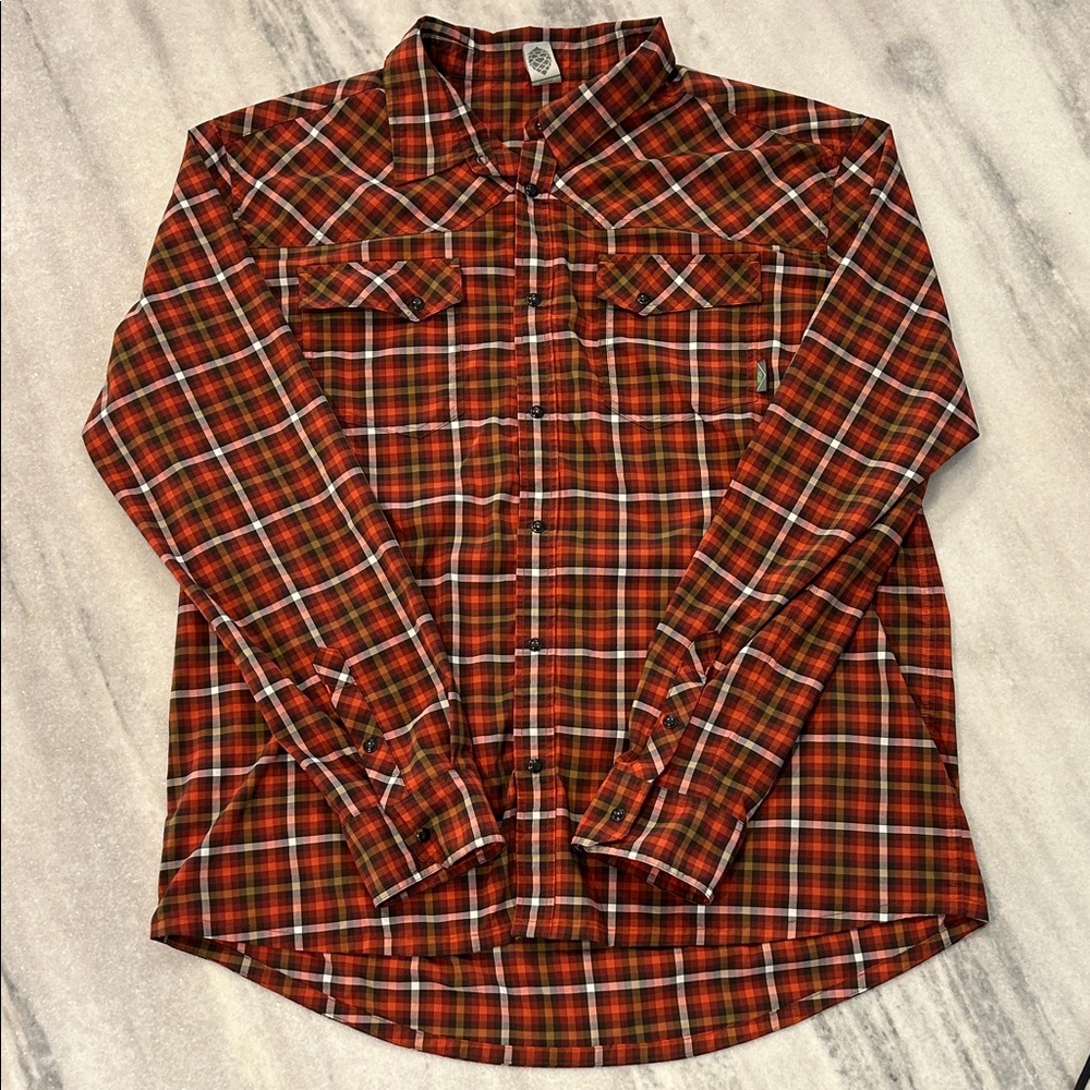 Stio Men’s Long Sleeve Eddy Shirt Pearl Snap size XXL in Burnt Red Plaid